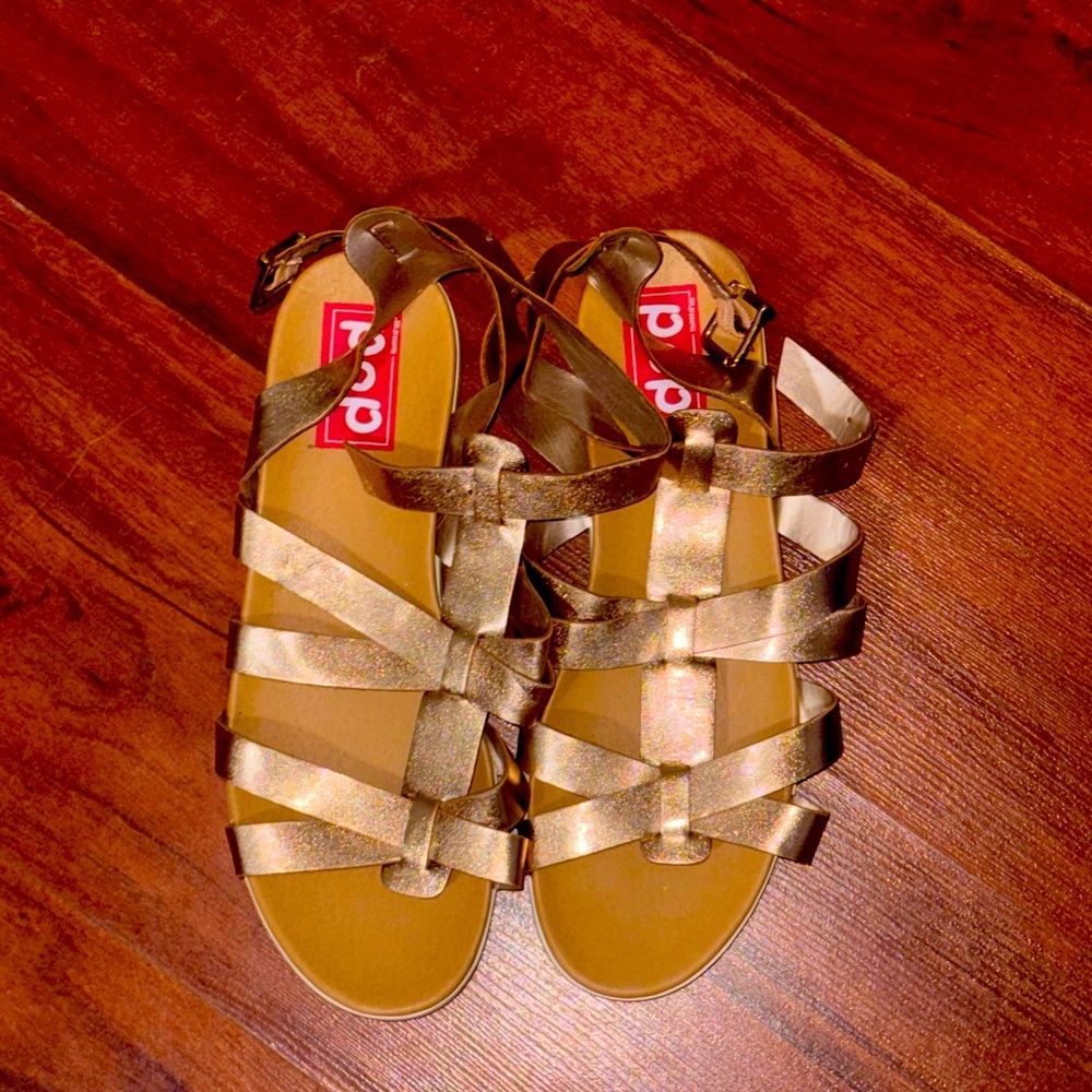 Rose Gold strappy sandals.  Very comfy!